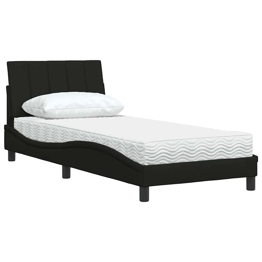 Lit avec matelas Hanko noir 90x200 cm tissu - 4
