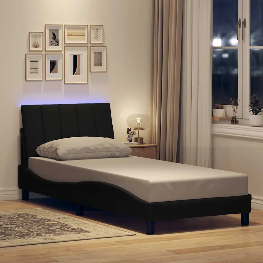 Cadre de lit sans matelas Hanko noir 90x200 cm tissu
