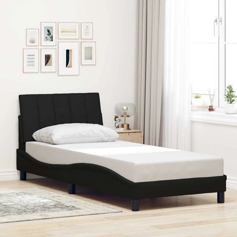 Cadre de lit sans matelas Hanko noir 90x200 cm tissu - 4