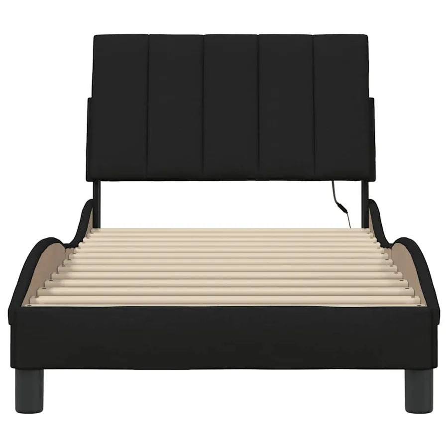 Cadre de lit sans matelas Hanko noir 90x200 cm tissu - 6