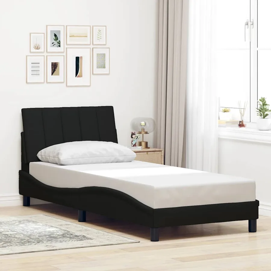 Cadre de lit sans matelas Hanko noir 90x190 cm tissu - 4
