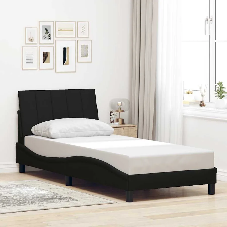 Cadre de lit sans matelas Hanko noir 90x200 cm tissu