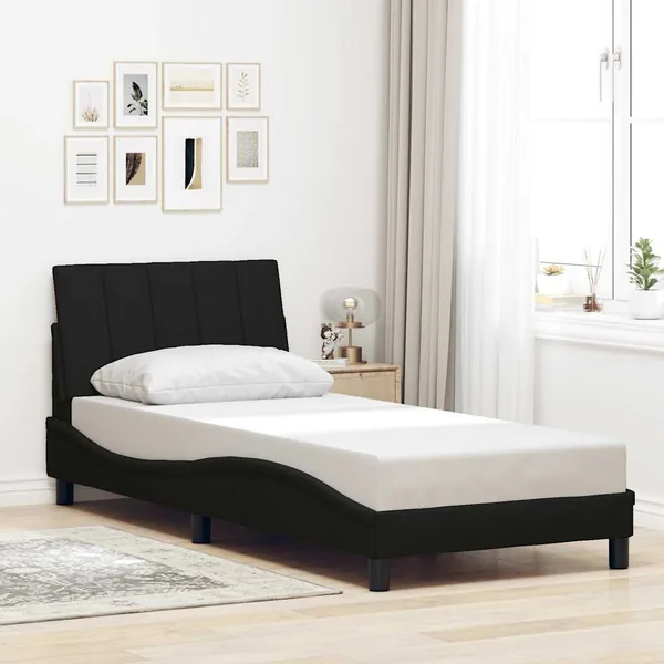 Cadre de lit sans matelas Hanko noir 90x200 cm tissu