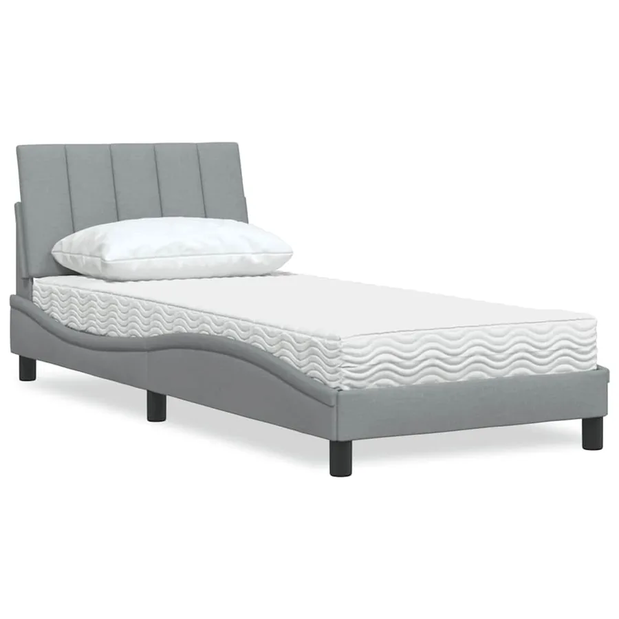 Lit avec matelas Hanko gris clair 80x200 cm tissu