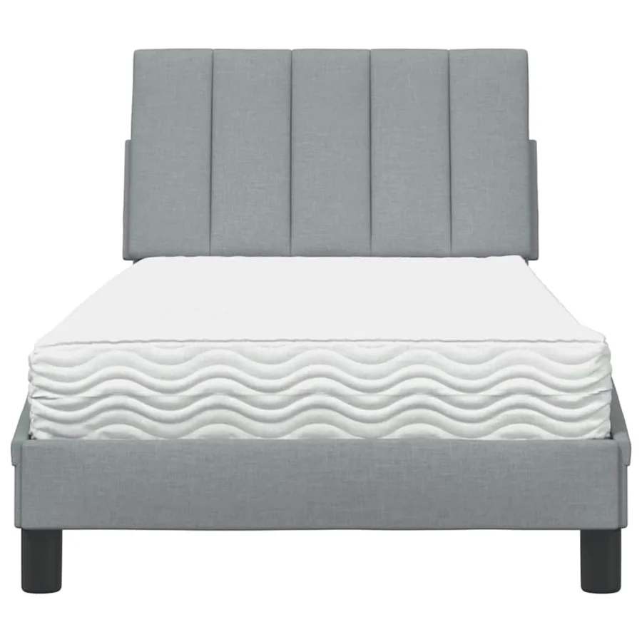 Lit avec matelas Hanko gris clair 80x200 cm tissu - 5