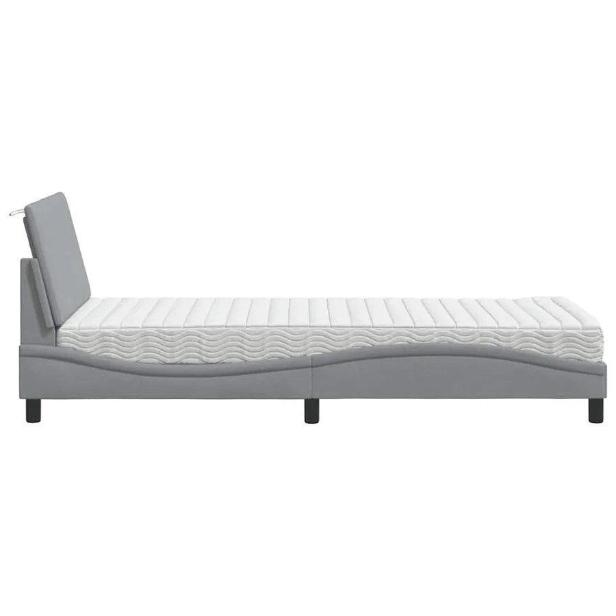 Lit avec matelas Hanko gris clair 80x200 cm tissu - 6