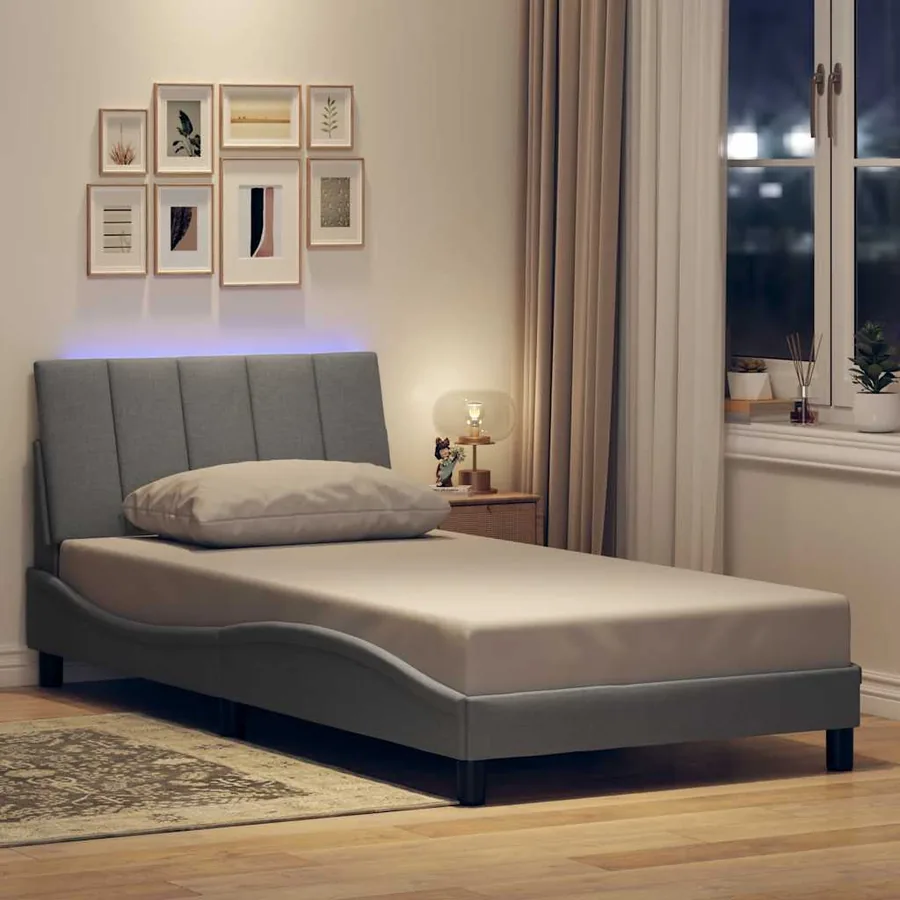 Cadre de lit sans matelas Hanko gris clair 100x200 cm tissu