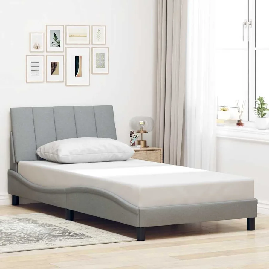 Cadre de lit sans matelas Hanko gris clair 100x200 cm tissu - 4