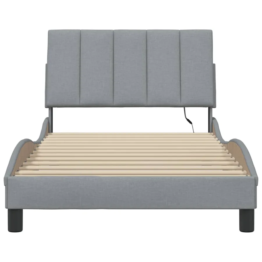 Cadre de lit sans matelas Hanko gris clair 100x200 cm tissu - 6