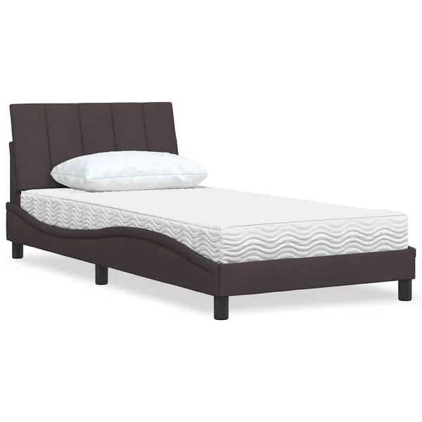 Lit avec matelas Hanko marron foncé 100x200 cm tissu