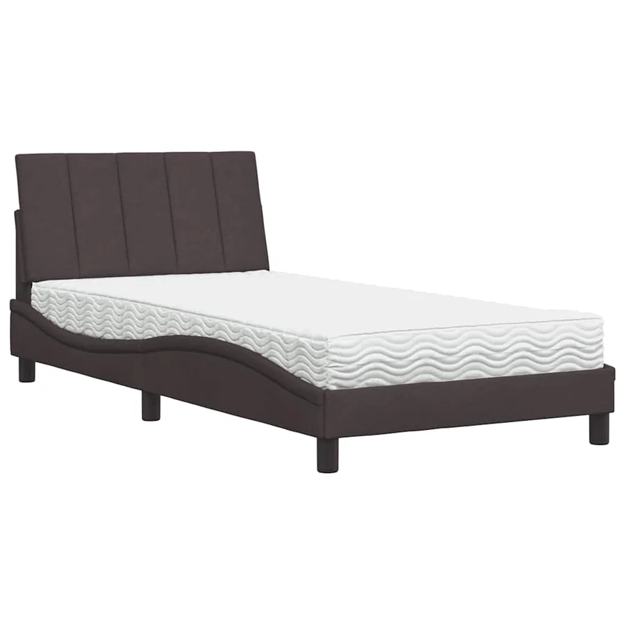 Lit avec matelas Hanko marron foncé 100x200 cm tissu - 2