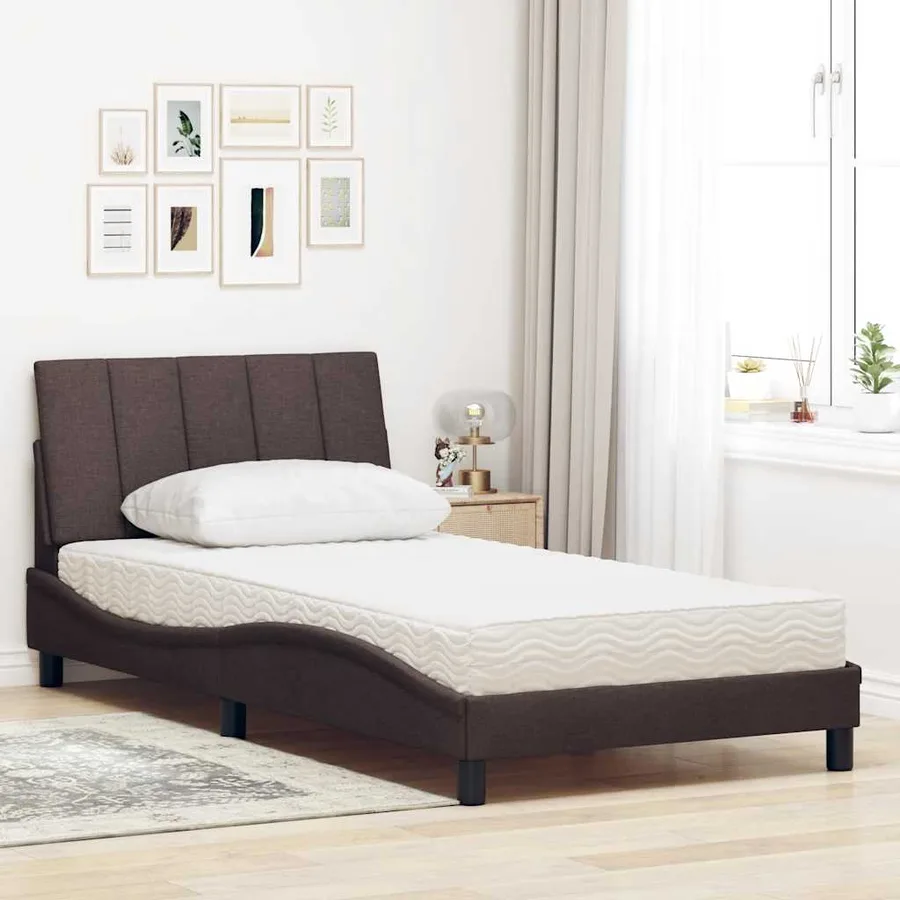 Lit avec matelas Hanko marron foncé 100x200 cm tissu - 3