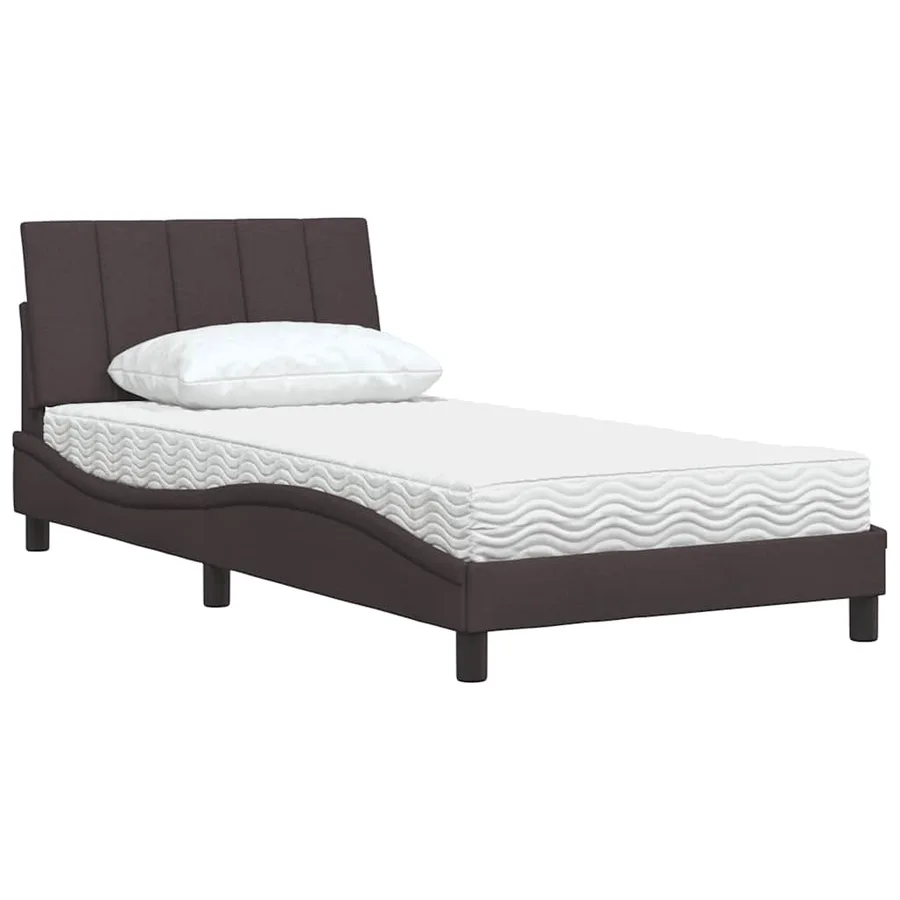 Lit avec matelas Hanko marron foncé 100x200 cm tissu - 4