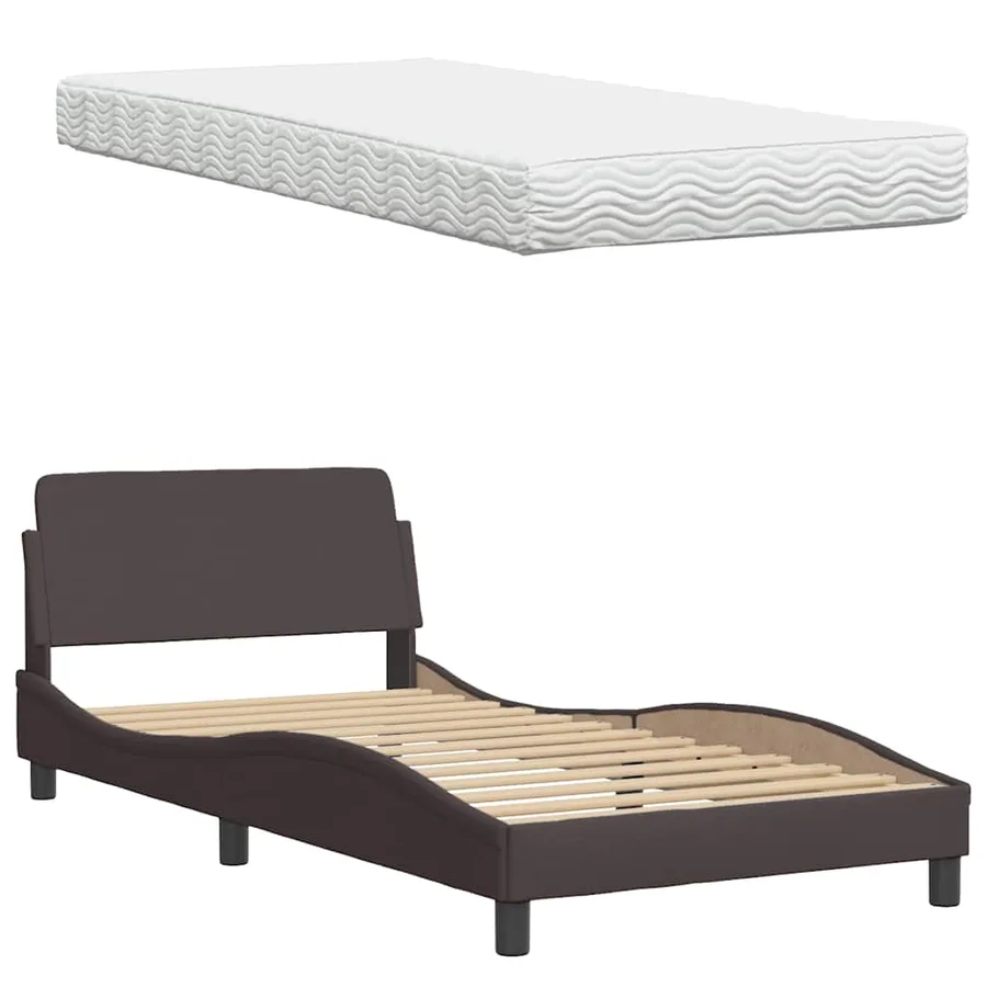 Lit avec matelas Hanko marron foncé 100x200 cm tissu - 8