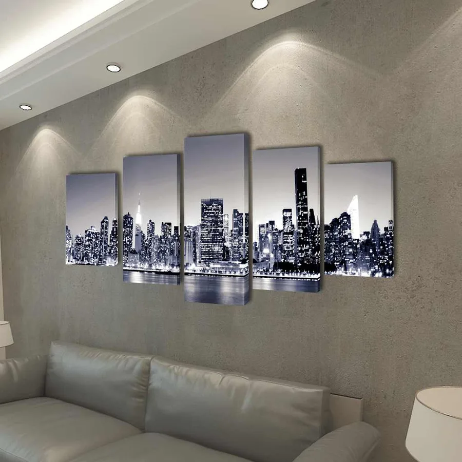 Set de toiles murales imprimées Horizon de New York monochrome - 2