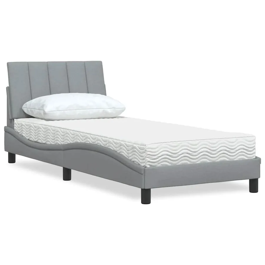 Lit avec matelas Hanko gris clair 90x190 cm tissu