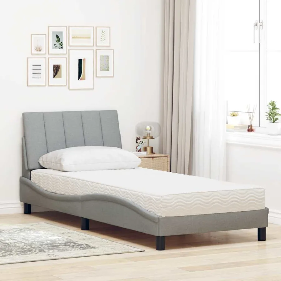 Lit avec matelas Hanko gris clair 90x190 cm tissu - 3