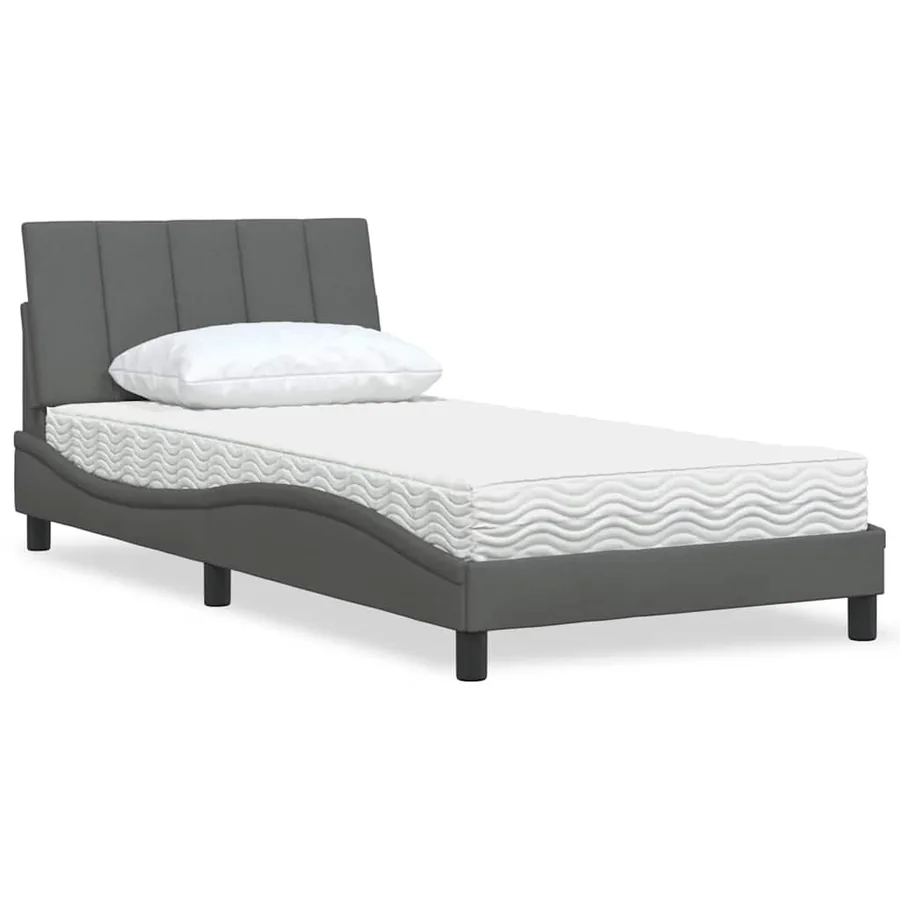 Lit avec matelas Hanko gris foncé 100x200 cm tissu