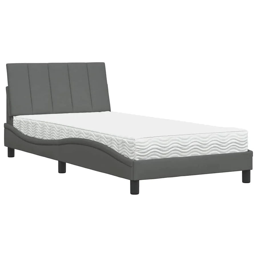 Lit avec matelas Hanko gris foncé 100x200 cm tissu - 2