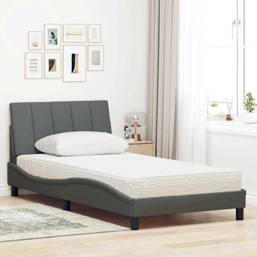 Lit avec matelas Hanko gris foncé 100x200 cm tissu - 3