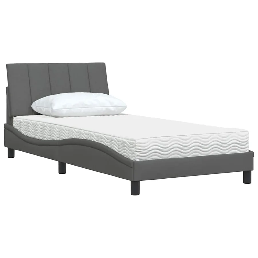Lit avec matelas Hanko gris foncé 100x200 cm tissu - 4