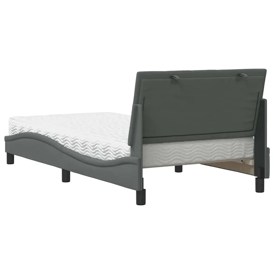 Lit avec matelas Hanko gris foncé 100x200 cm tissu - 7