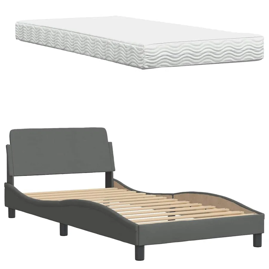 Lit avec matelas Hanko gris foncé 100x200 cm tissu - 8