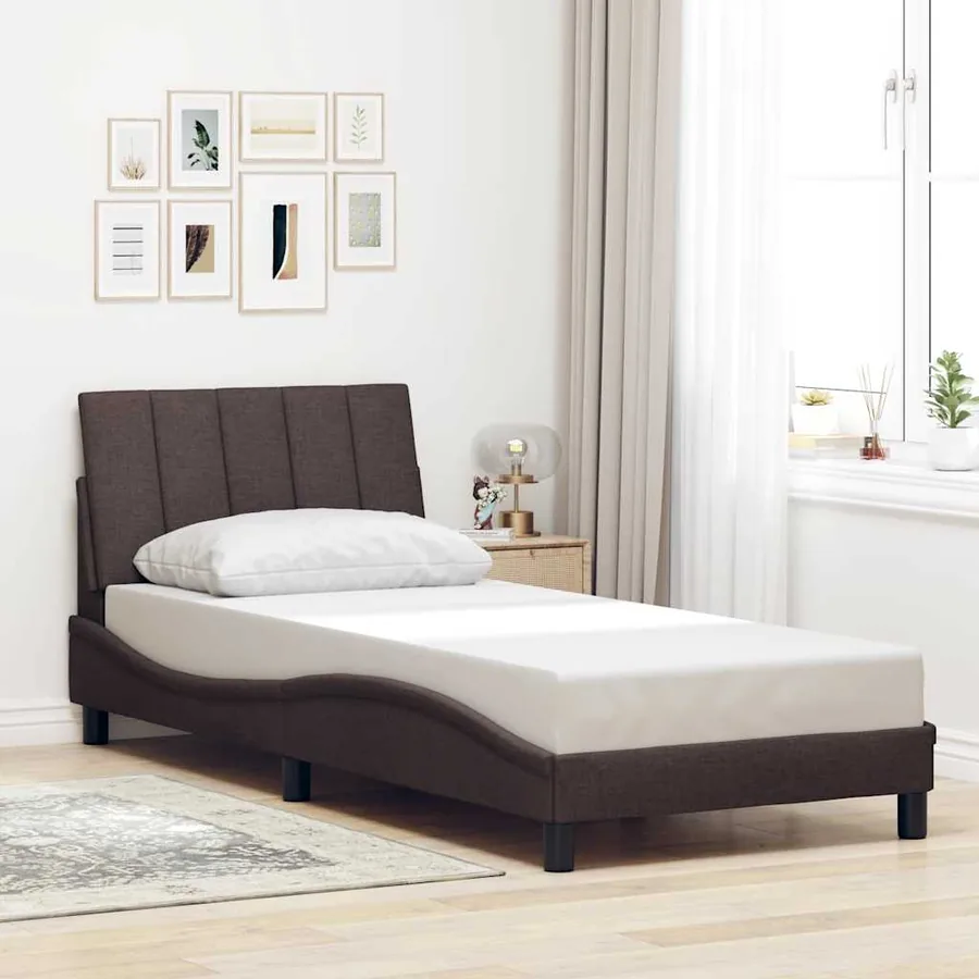 Cadre de lit sans matelas Hanko marron foncé 80x200 cm tissu