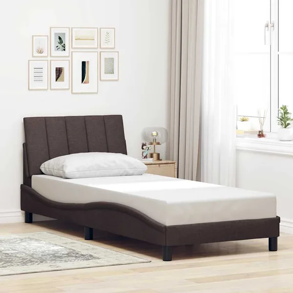 Cadre de lit sans matelas Hanko marron foncé 80x200 cm tissu