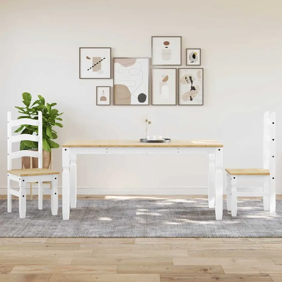 Ensemble à manger PANAMA 3 pcs blanc bois de pin massif