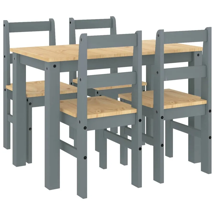 Ensemble à manger PANAMA 5 pcs gris bois de pin massif - 2