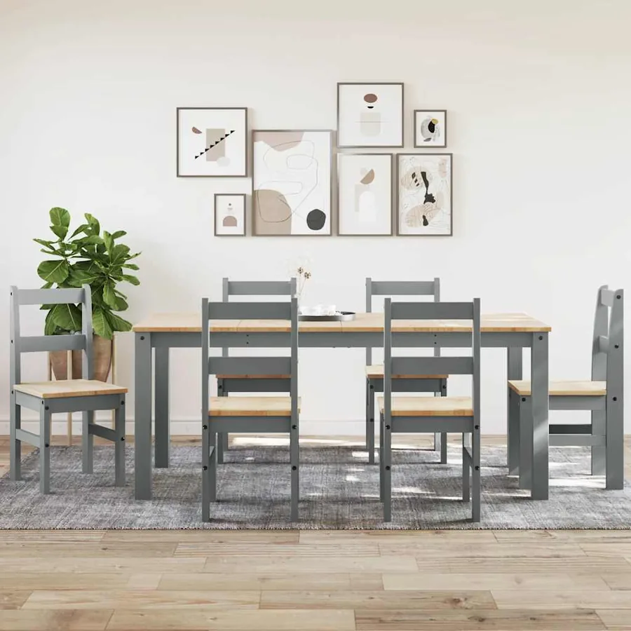 Ensemble à manger PANAMA 7 pcs gris bois de pin massif