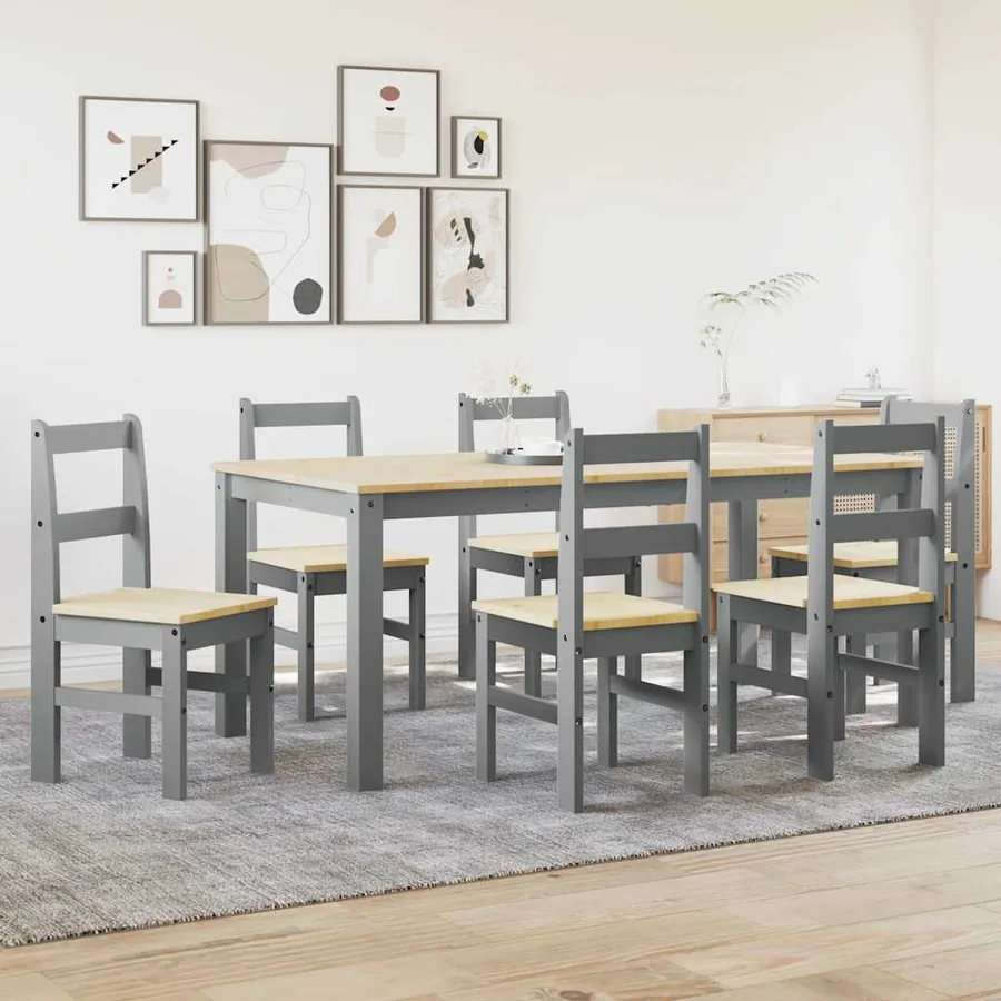 Ensemble à manger PANAMA 7 pcs gris bois de pin massif - 3