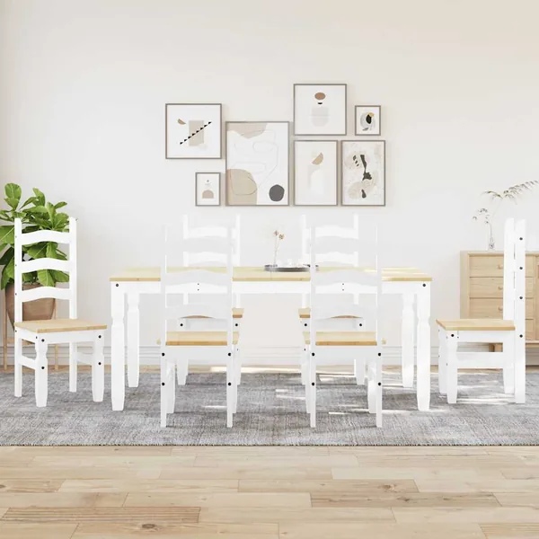 Ensemble à manger PANAMA 7 pcs blanc bois de pin massif