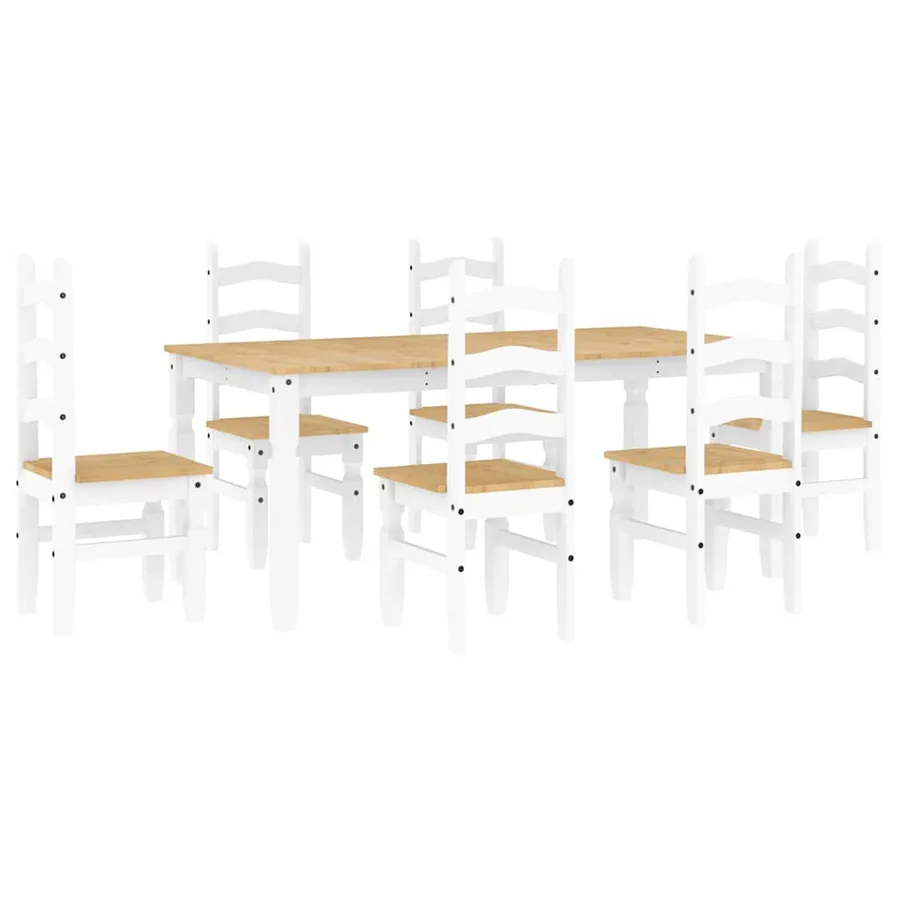 Ensemble à manger PANAMA 7 pcs blanc bois de pin massif - 2