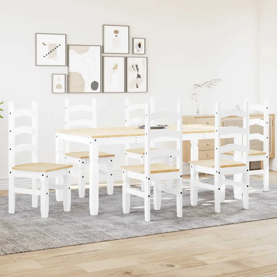 Ensemble à manger PANAMA 7 pcs blanc bois de pin massif - 3