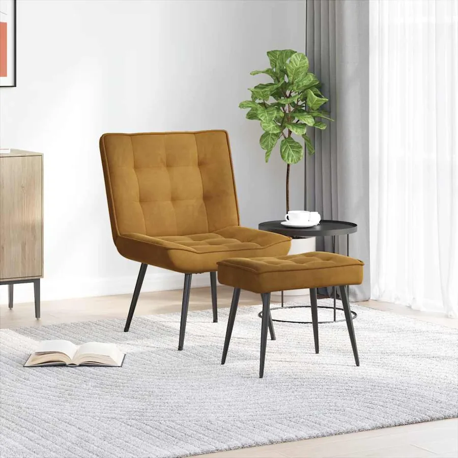 Chaise de relaxation avec tabouret Marron Velours