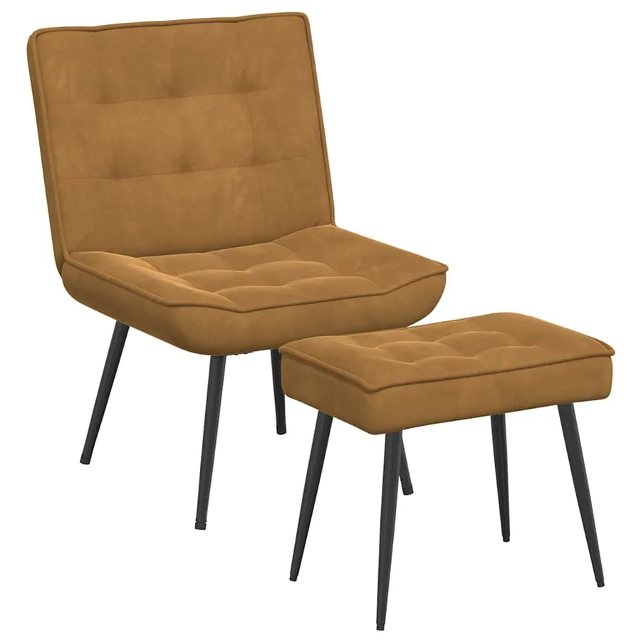 Chaise de relaxation avec tabouret Marron Velours - 2