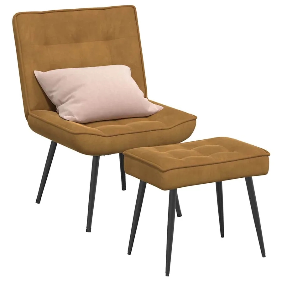 Chaise de relaxation avec tabouret Marron Velours - 3