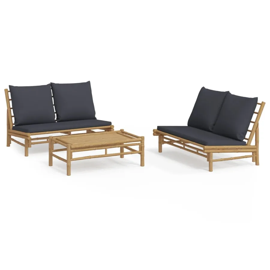 Salon de jardin 3 pcs avec coussins gris foncé bambou - 2