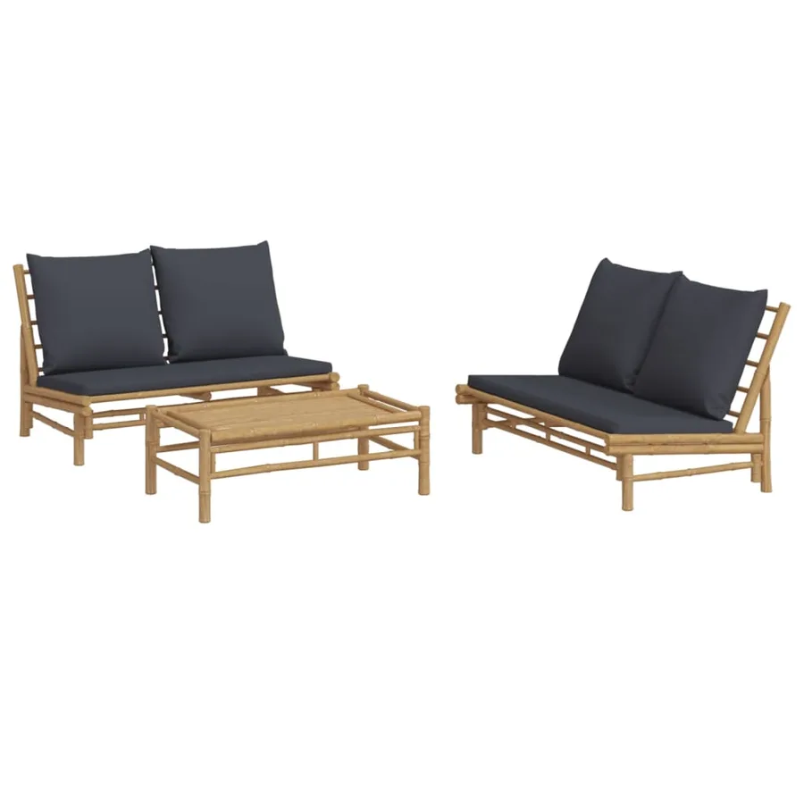 Salon de jardin 3 pcs avec coussins gris foncé bambou - 3