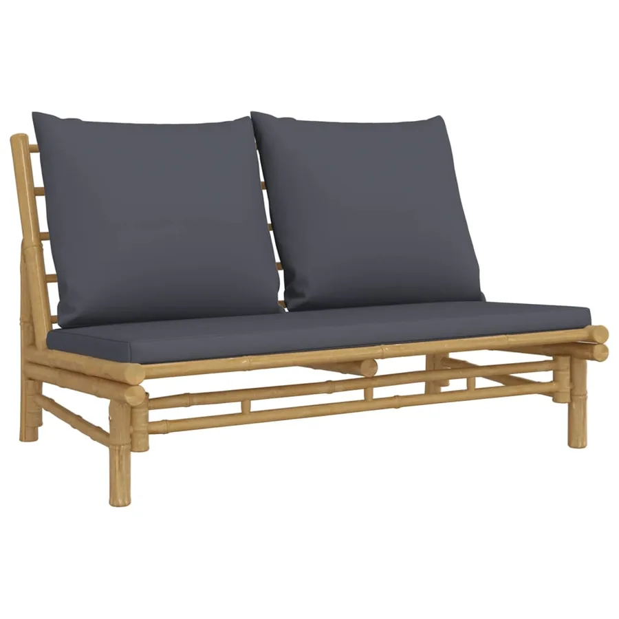 Salon de jardin 3 pcs avec coussins gris foncé bambou - 4