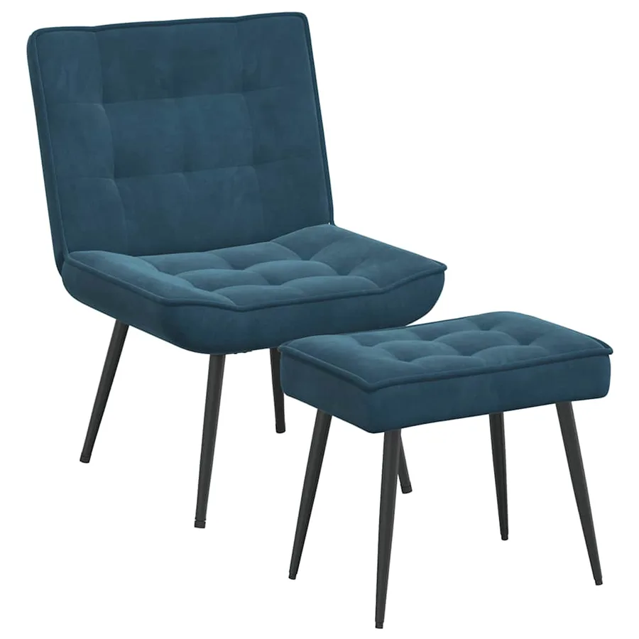 Chaise de relaxation avec tabouret Bleu Velours - 2