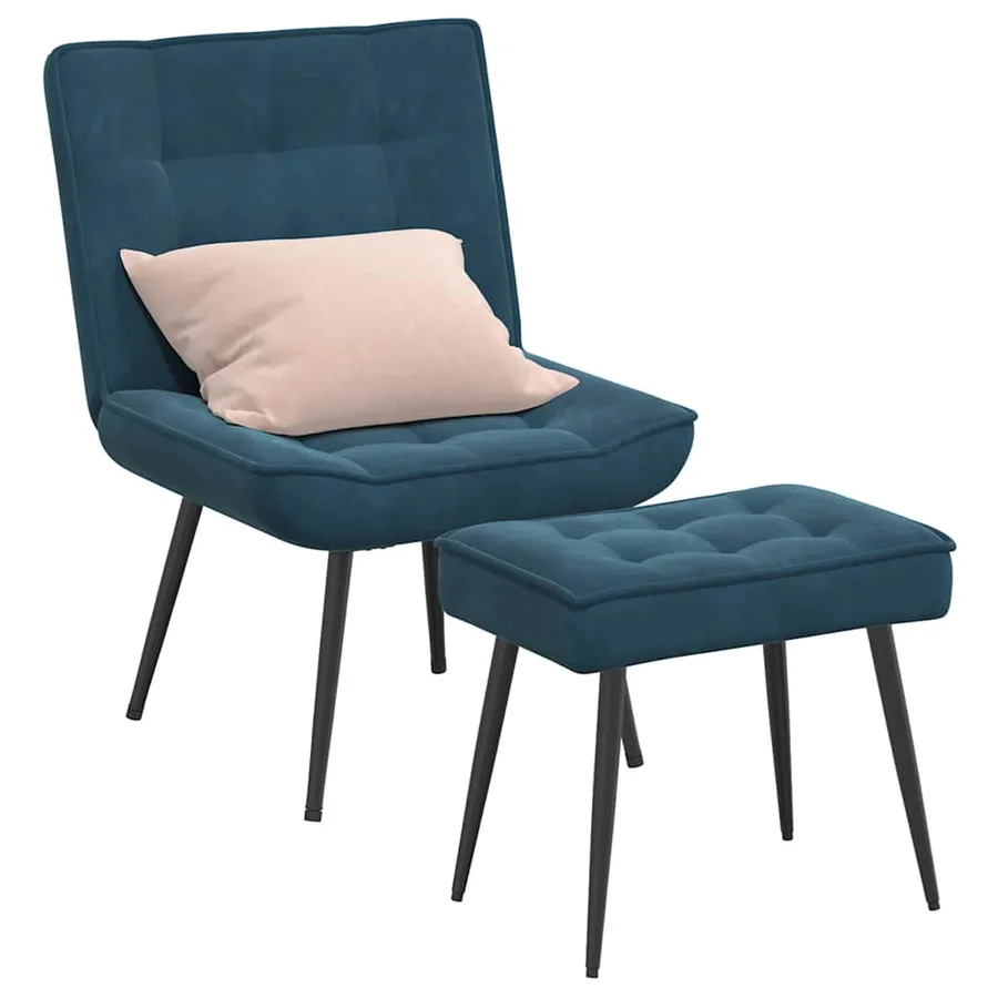 Chaise de relaxation avec tabouret Bleu Velours - 3