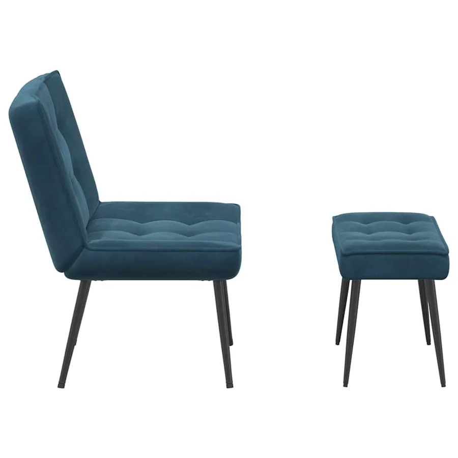 Chaise de relaxation avec tabouret Bleu Velours - 7