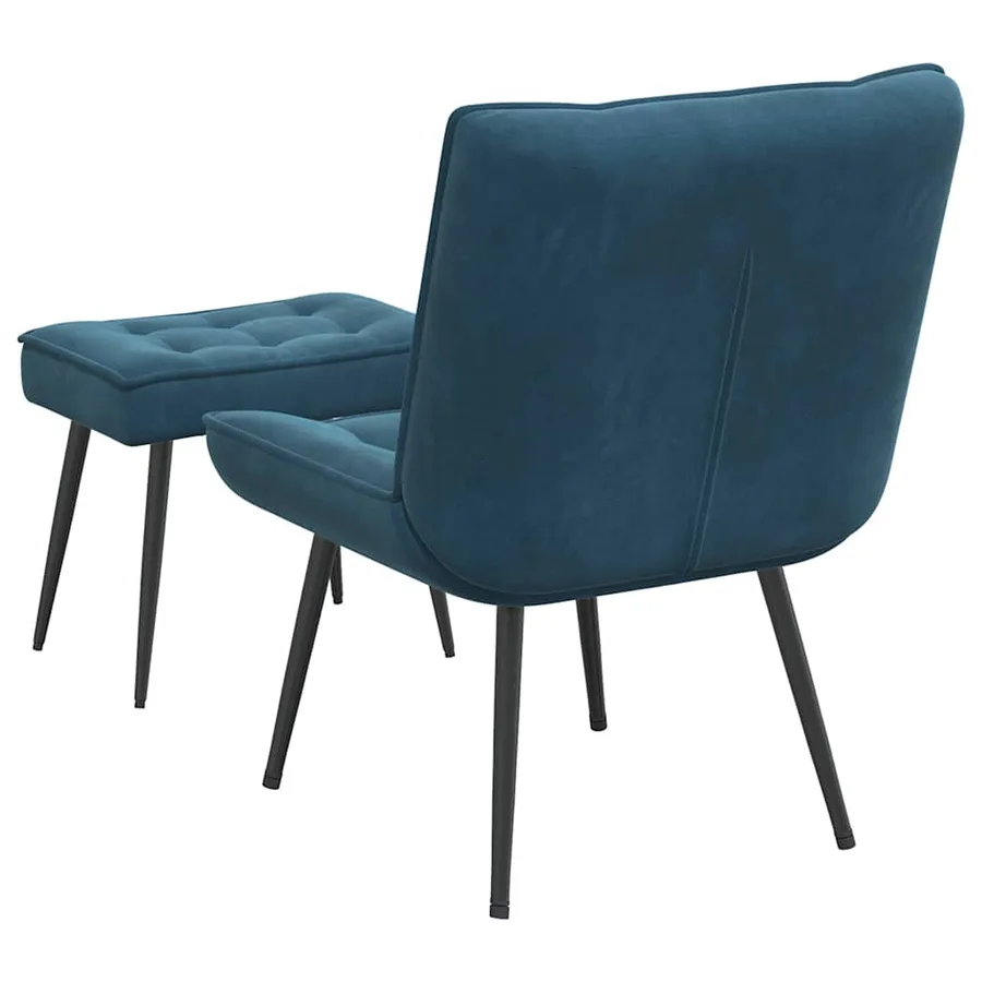 Chaise de relaxation avec tabouret Bleu Velours - 8