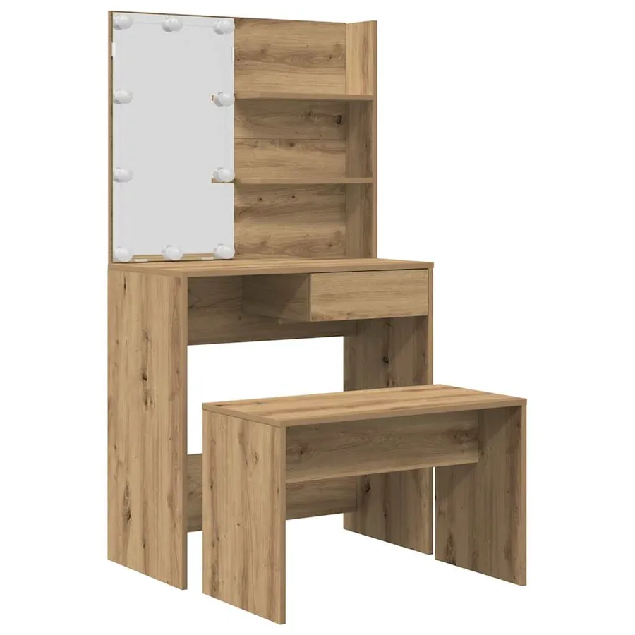 Ensemble de coiffeuse avec LED chêne artisanal bois ingénierie - 2