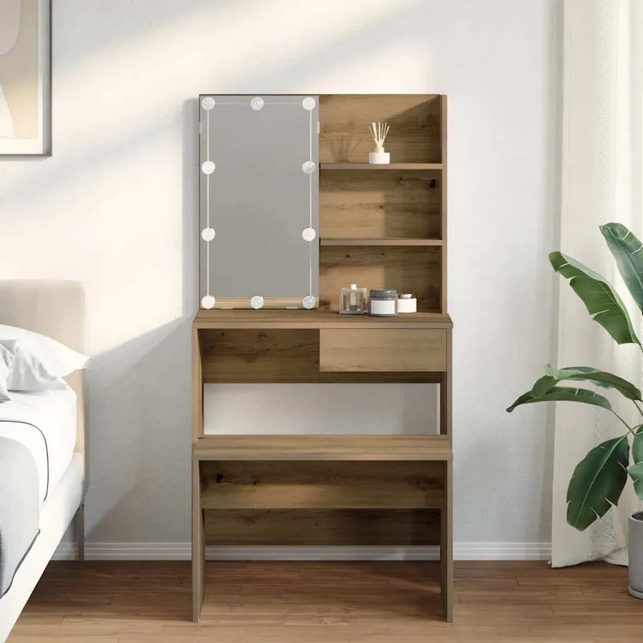 Ensemble de coiffeuse avec LED chêne artisanal bois ingénierie - 3