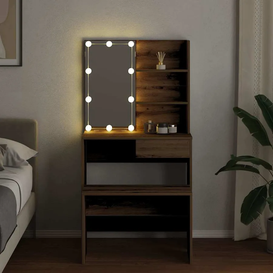 Ensemble de coiffeuse avec LED chêne artisanal bois ingénierie - 4
