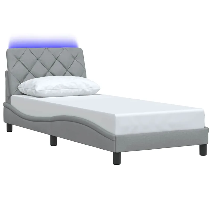 Cadre de lit avec LED sans matelas gris clair 90x200 cm tissu - 3
